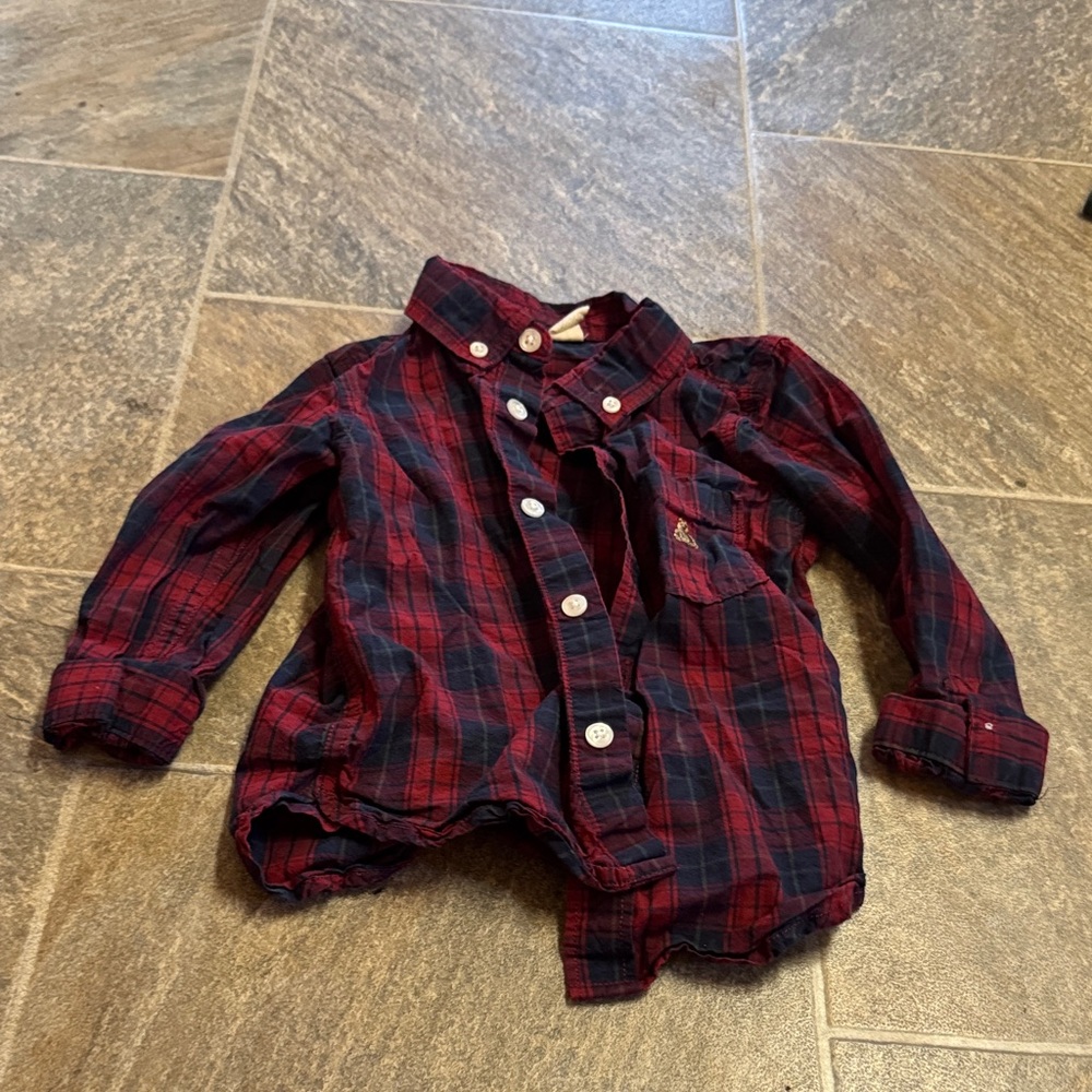 GAP Kids Red and Navy Plaid Button Down Shirt